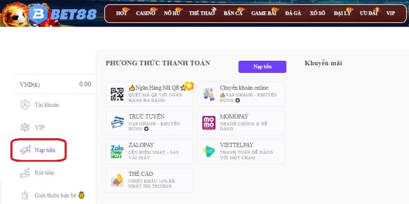 Nạp rút Bet88 siêu tốc từ các bước chi tiết